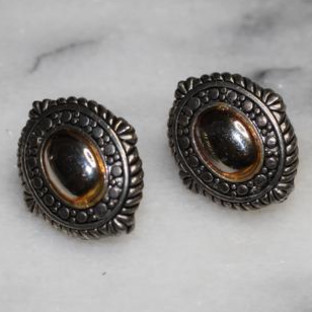 Oval Silver & Brown Stone Leverback Earrings
